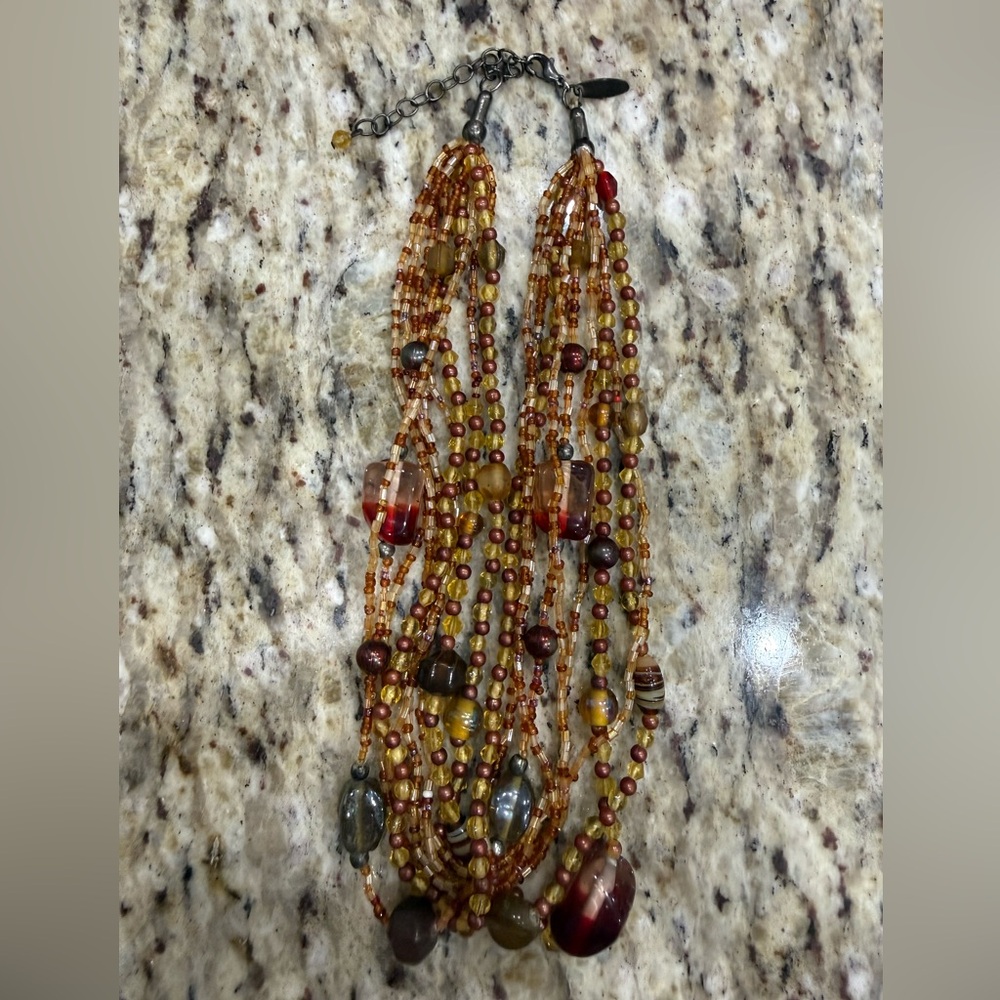 Avenue Amber and Red Beaded Necklace